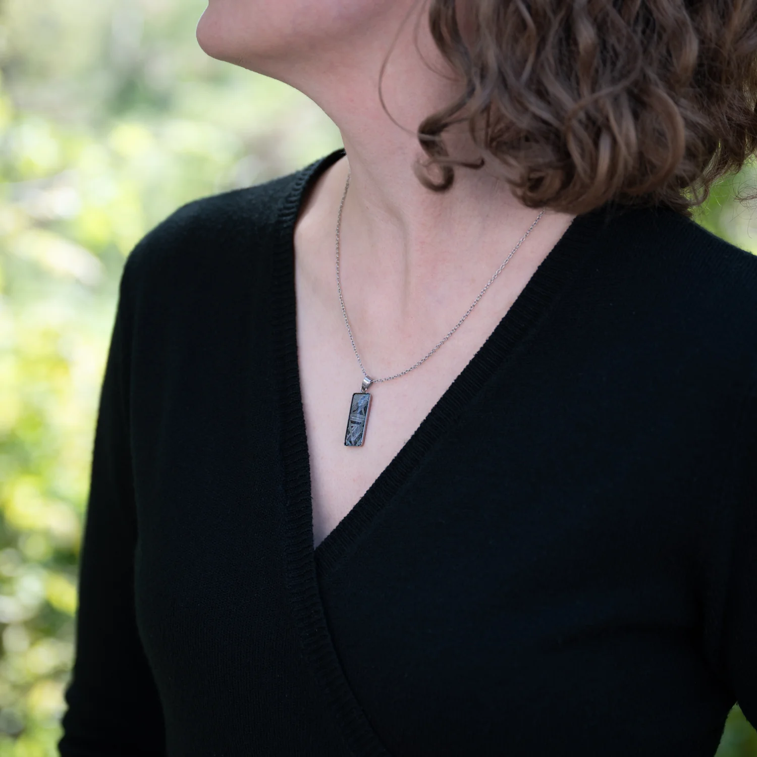 Aletai Meteorite Widmanstätten Pattern Rectangular Pendant - Image 12