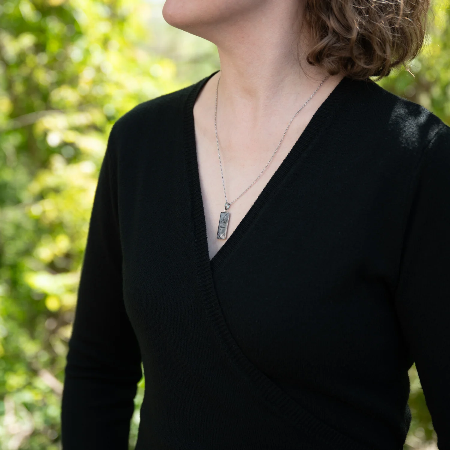 Aletai Meteorite Widmanstätten Pattern Rectangular Pendant - Image 13