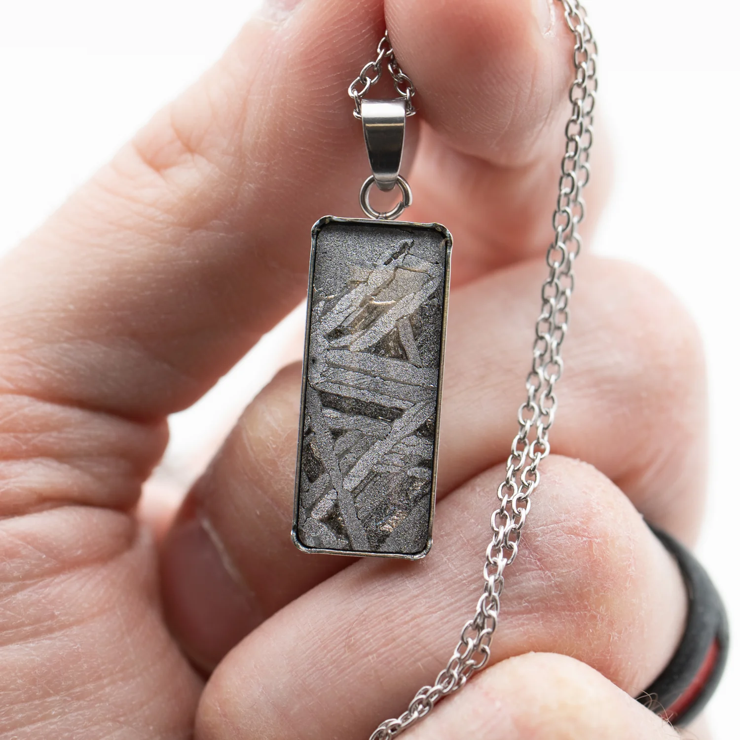 Aletai Meteorite Widmanstätten Pattern Rectangular Pendant - Image 5