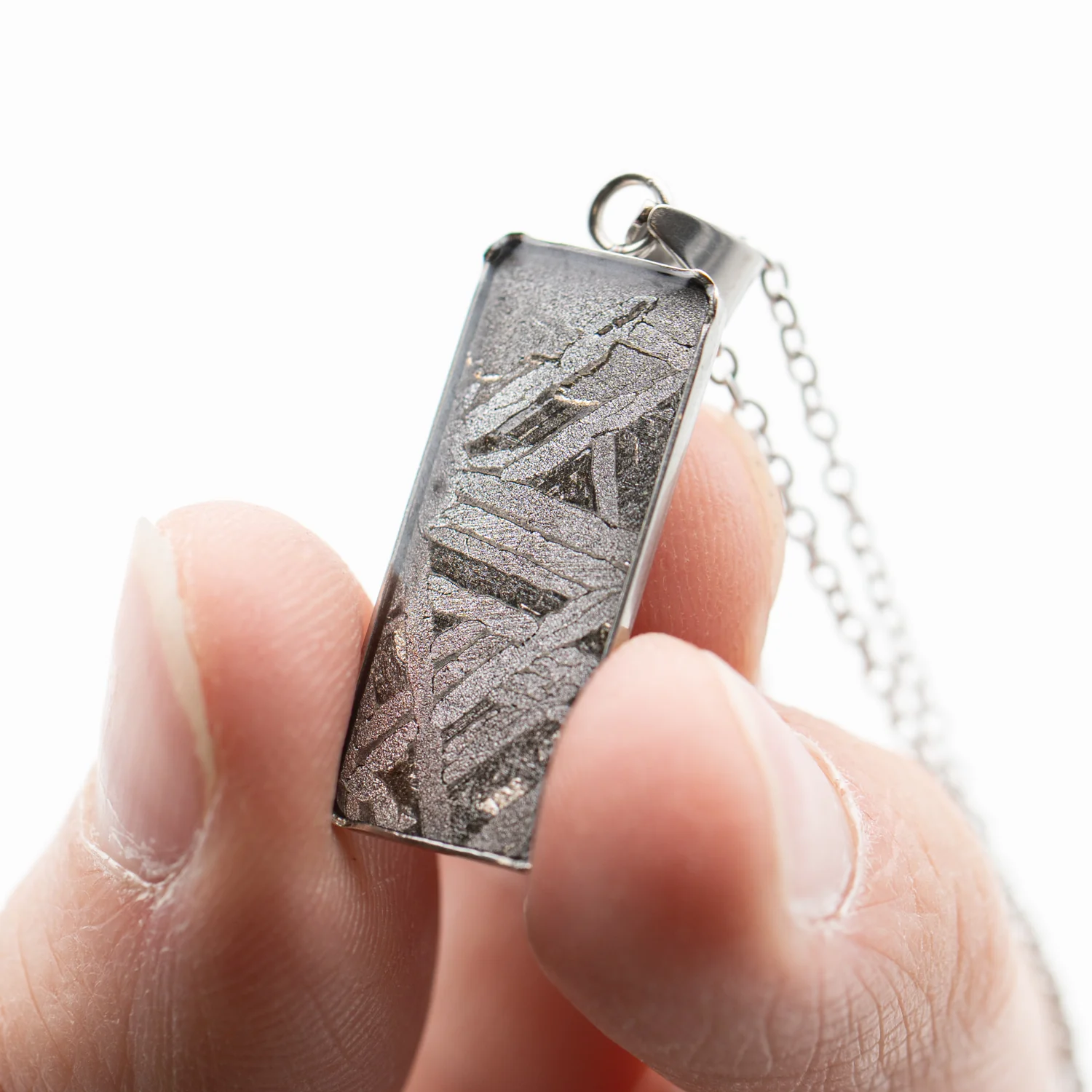 Aletai Meteorite Widmanstätten Pattern Rectangular Pendant - Image 6
